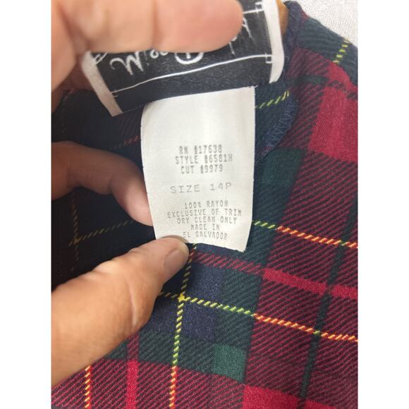 VTG Miss Dorby Dress 14 PETITE Tartan Plaid Midi Button Detail Cummerbund Mutton - Picture 8 of 15